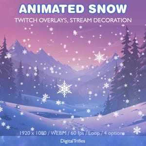 Geanimeerde sneeuwtwist-overlays, streamitems, streamingthema winter en kerst, 4 sneeuwval en sneeuwvlokversieringen, lus