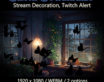 Black Butterflies Twitch Overlays, Dark Theme Stream Decor, Animated Twitch Alerts, Witchcraft, Gothic