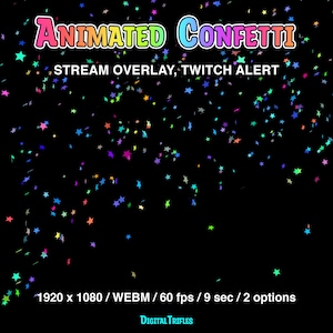 Twitch Alerts with Confetti Shooting, Stream Alerts Multicolored Stars Confetti, Animated Overlays, Twitch Assets for Streamers and VTubers