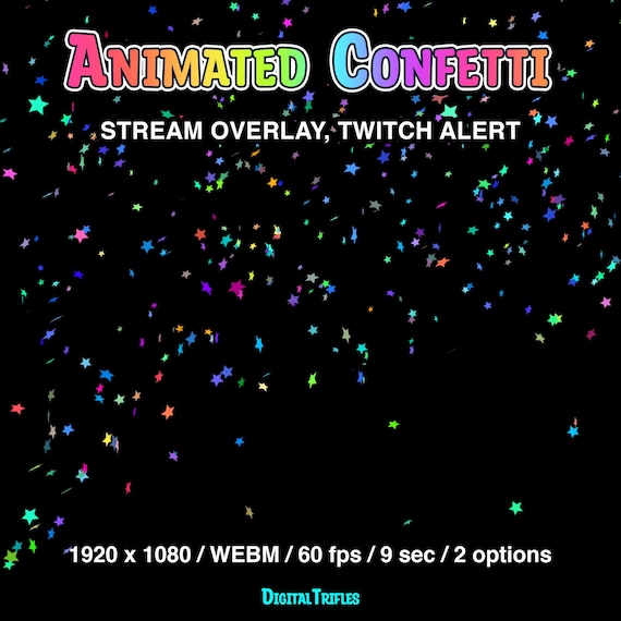 Twitch Alerts with Confetti Shooting, Stream Alerts Multicolored Stars Confetti, Animated Overlays, Twitch Assets for Streamers and VTubers