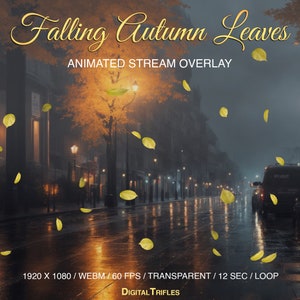 Falling autumn leaves, animated Twitch asset, fall Vtuber overlay, cozy stream decorations, transparent, WEBM