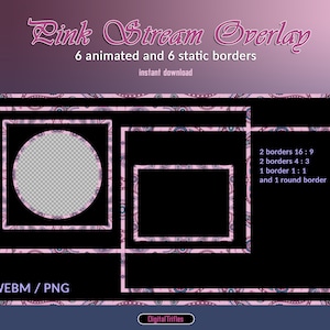 Pink Webcam Overlays for Twitch, Youtube, Animated Camera Border Overlays, 6 Boho Paisley Webcam Frames, Circle Border, Pastel, Retro