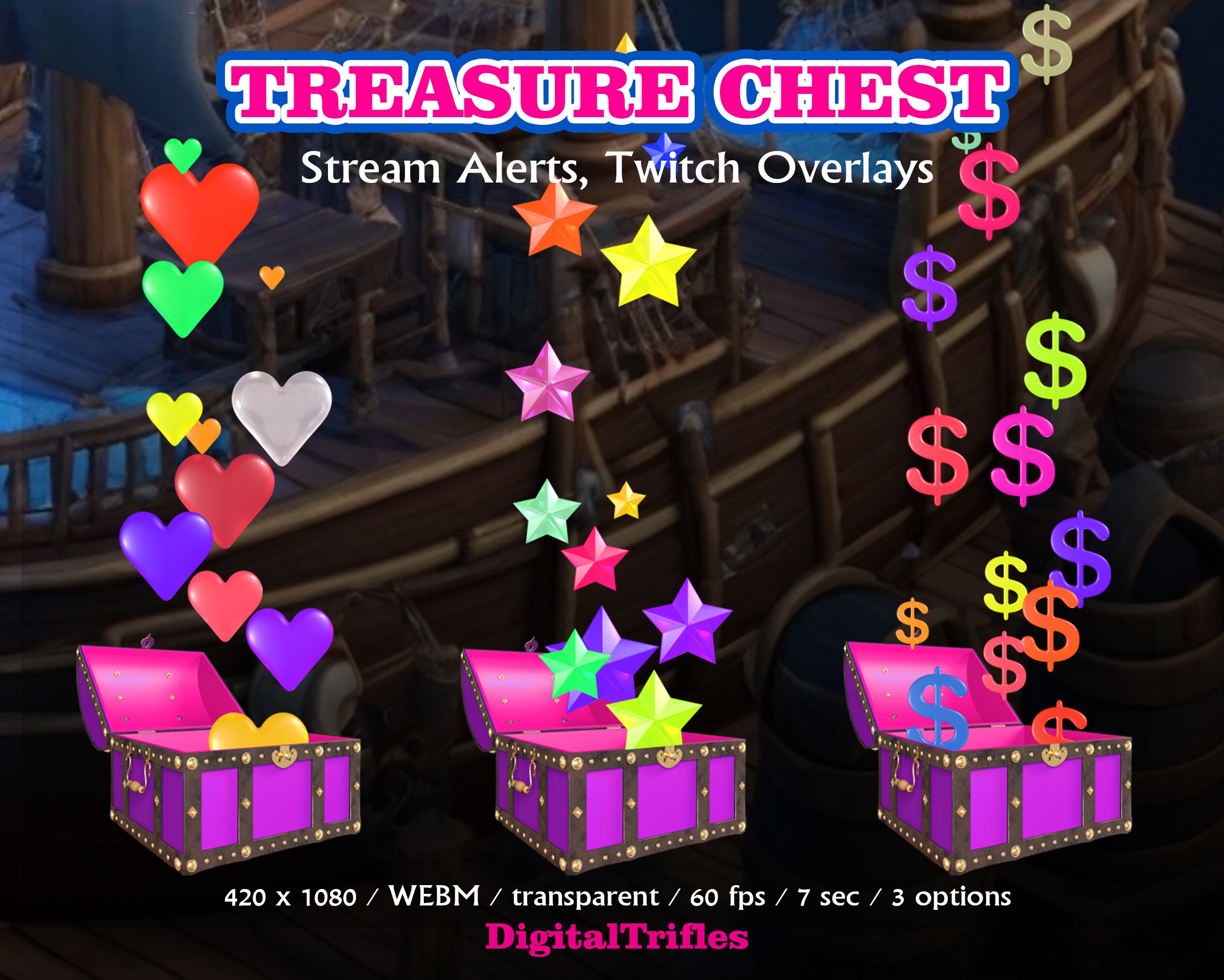 Twitch Alerts Pirate Treasure, Stream Alerts New Subscriber, Follower
