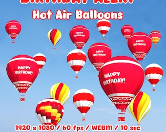 Birthday Twitch Alert, Hot Air Balloons Stream Overlay, Happy Birthday Animation, Stream Decoration