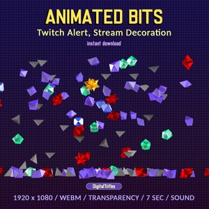 Animated Bits Twitch Alerts, Stream Decoration, Bits Raining, New Donation, Cheer, Falling Bit Crystals, Twitch Overlay, Vtuber Asset, Sound