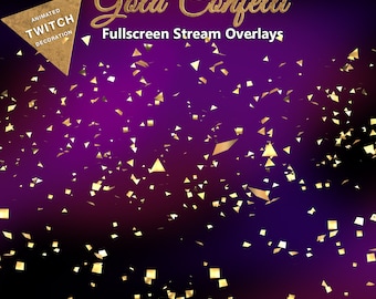 Gold animated confetti Twitch overlay, cute stream alert OBS, Streamlabs with sound