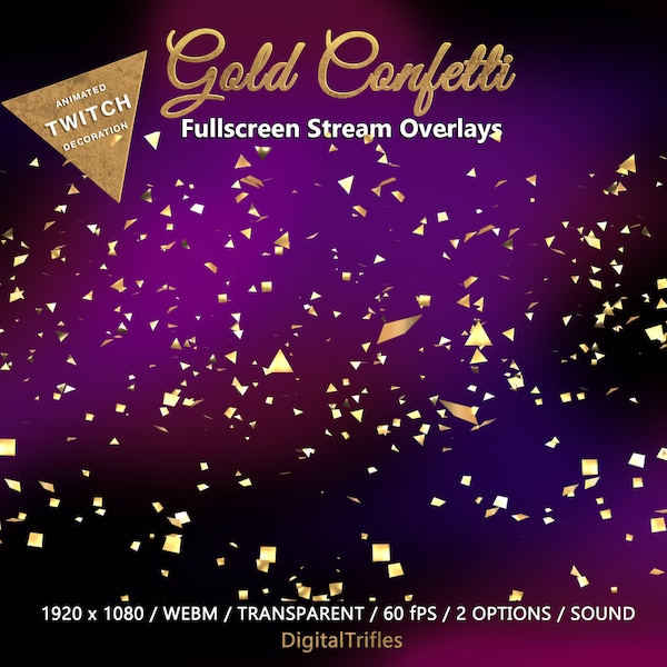 Gold animiertes Konfetti Twitch Overlay, süßer StreamAlert OBS, Streamlabs mit Ton