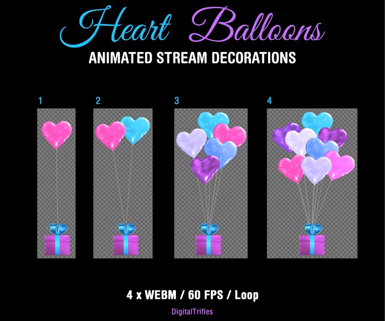 Heart Balloons Stream Assets, 4 Animated Twitch Overlays, Valentine ...
