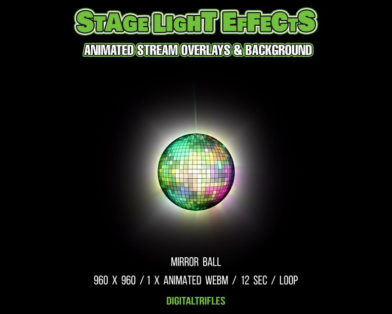 Animated stage light effects for streamers and VTubers. Loop color-changing laser spotlights, mirror ball light effects, and stylish loft - background. Twitch overlays for singers, dancers, fitness trainers, DJ parties, pop stars, karaoke