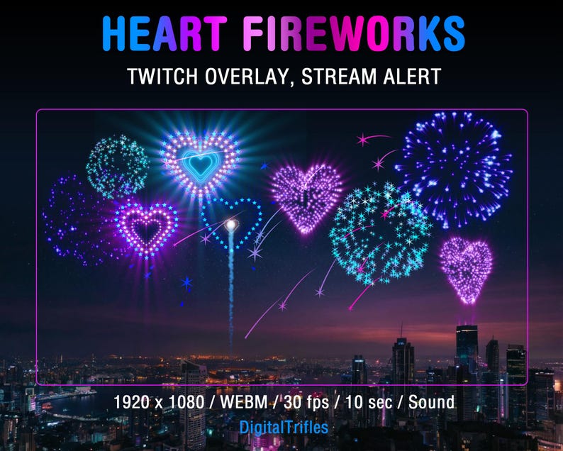 Streamer Firework Heart Fireworks, Animated Twitch Alert, Stream Overlay, Glowing ...