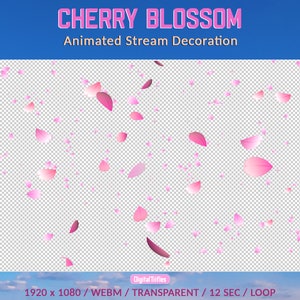 Animated full screen Twitch overlays falling cherry blossom petals, stream decoration, streaming add-on, asset for Vtubers and streamers, WEBM, loop