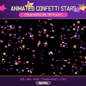 Animated Confetti Twitch Overlay, Stream Decoration, Streamer, Vtuber Alert, Holiday Glitter Stars Falling, Firework, Transparent Background