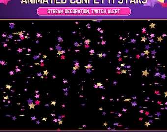 Animated Confetti Twitch Overlay, Stream Decoration, Streamer, Vtuber Alert, Holiday Glitter Stars Falling, Firework, Transparent Background