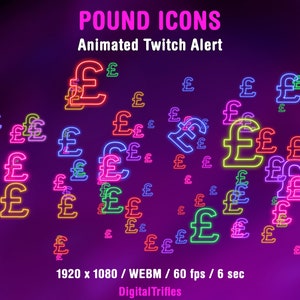 Pound Sign Twitch Alert, Money Rain Stream Decoration, British Currency Symbols, Animated Overlay for Streamers and VTubers