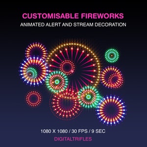 Customizable fireworks Twitch alert, animated overlay, colorful stream decoration for Streamers and VTubers, sound