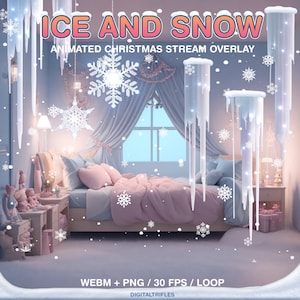 Weihnachts-Bachs Dekoration, animierte Twitch Overlays, Eis, Schnee, Eiszapfen, Schneefall, Schneeflocken, süße gemütliche frostige Winterdeko zum Streamen