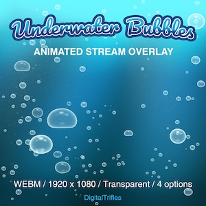 Animated Bubbles Twitch Overlays, Stream Alerts, Underwater Air Bubbles, VTuber and Streamer Assets, WEBM, Transparent Background, 4 Options