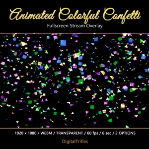 Confetti Animated Stream Overlay, Twitch Alerts, Colorful Stream Decoration for Streamers and VTubers for OBS, StreamLabs