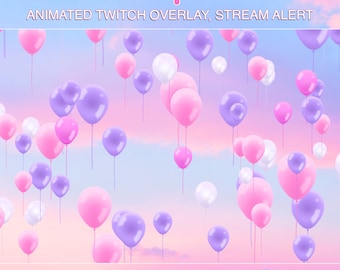 Animated Twitch Alert Pink and Purple Balloons, Cute Pastel Stream Overlay with Transparent Background, Asset for Streamlabs, StreamElements