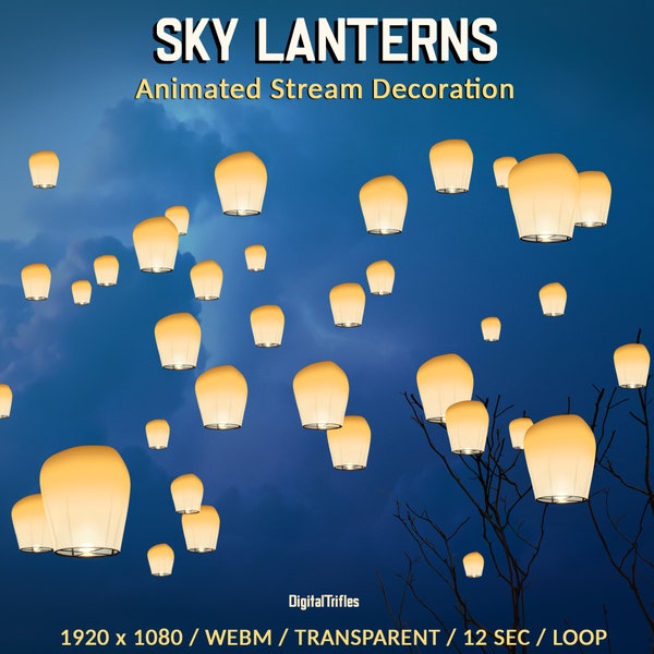 Chinese Lanterns Twitch Overlay, Animated Stream Decoration, Sky Lanterns, Lunar New Year, Festive Lights for Vtubers and Streamers