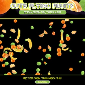 Cute Fruits Twitch Alerts, Stream Decoration, Fullscreen Overlay Fruity Fireworks and Raining, Banana, Lemon, Donation, Follower, Sub, Cheer