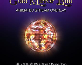 Gold Disco Ball Stream Overlay, Animated Mirror Ball,  Twitch Party, DJ, Music, Loop WEBM, Transparency