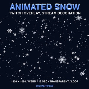 Christmas snow animated Twitch overlay, cozy winter assets for Streamer and Vtuber, cute snowfall stream decoration, transparent background