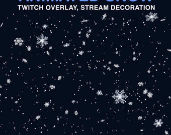 Christmas snow animated Twitch overlay, cozy winter assets for Streamer and Vtuber, cute snowfall stream decoration, transparent background