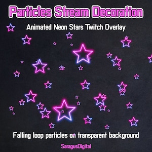 Neon Stars, Animated Twitch Overlay, Falling Starry Stream Decoration, Shining Particles, Holiday, Christmas assets Streamers and Vtubers
