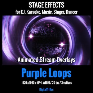 Animated Stream Backgrounds and Overlays, Purple Stage Light Effects for Vtuber, Streamer, DJ, Karaoke Singer, Dancer, 3 Video Loops, Twitch