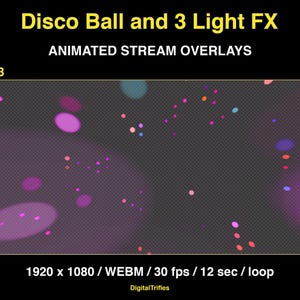 Animated stage light overlay package for streamers and VTubers. This pack brings dynamic light beams and effects, creating a vivid and professional stage look. And also a cool animated disco ball with golden glitter. These seamless, smoothly looping visuals with transparent backgrounds can be used as overlays or backgrounds in your stream setup