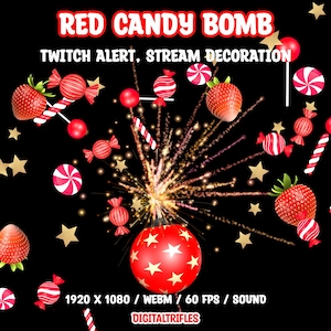Red Candy Bomb Twitch Alert, Animated Overlay, Full Screen Stream Alert, New Follows, Subs, Cheer, Donation, BOOM! Stream Decoration, Sound