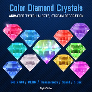 Animated Sparkle Crystals Twitch Alerts, Stream Decorations, Twitch Overlay, Colored Diamonds, Streamer and Vtuber Asset, Sound, Transparent