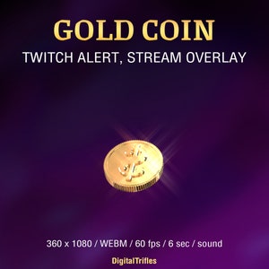 Donation Twitch Alert, Animated Gold Coin, Stream Overlay Gold Money, Coin Clink, Tip, Gifted Subs Alert, for Streamlabs, StreamElements