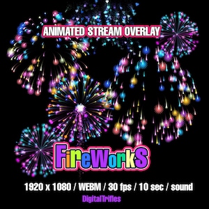 Fireworks Stream Alert, Animated Twitch Overlay with Sound, Fullscreen VTuber Effect, Transparent Background, 4th of July Stream Decoration