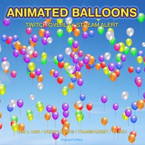 Twitch Overlay animierte Luftballons, süßer Stream Alarm, neuer Anfeuern, Spende, Folgen, Abo, bunte Stream Dekoration