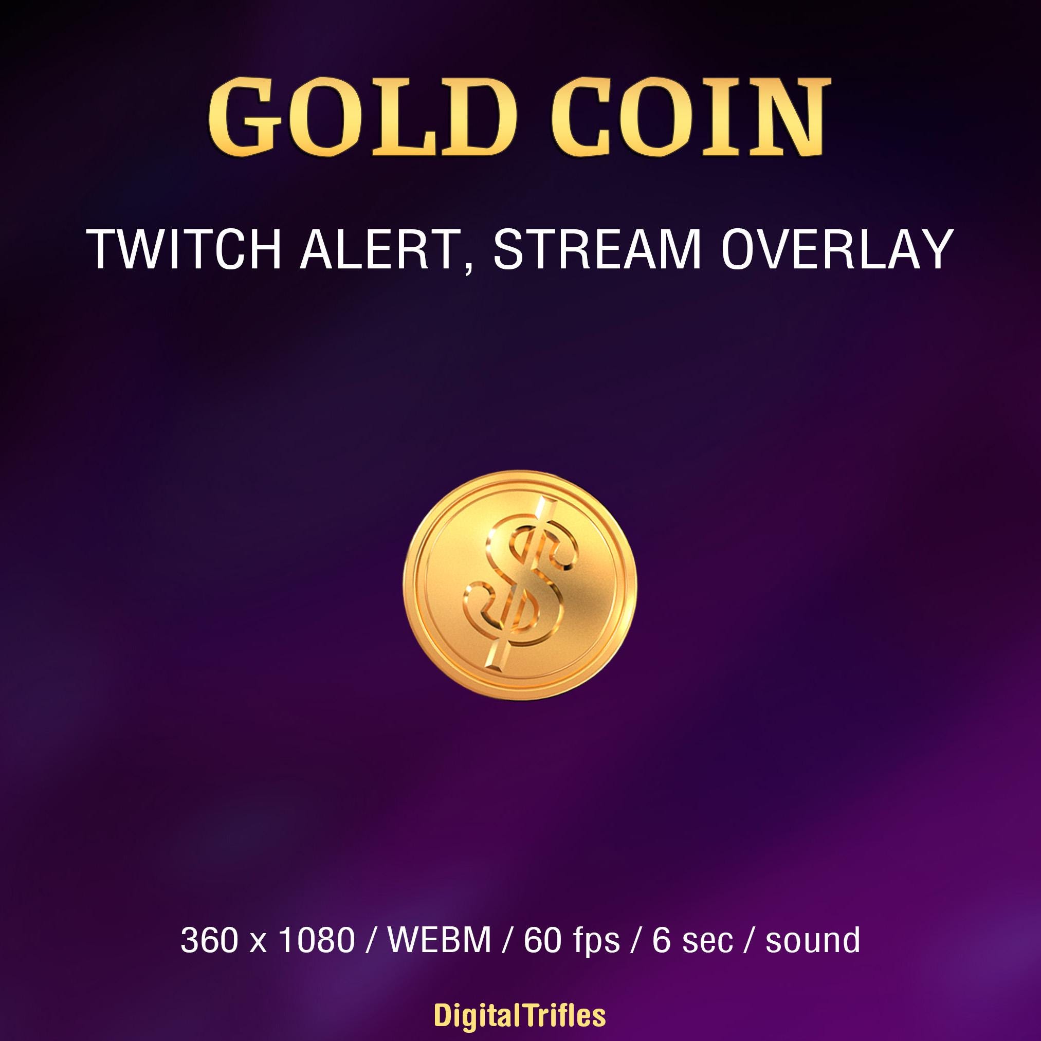 寄付Twitchアラートゴールドコイン、アニメーション配信オーバーレイゴールドマネー、コインチリンチリン、チップ、ギフトサブアラート、Streamlabs、StreamElements用