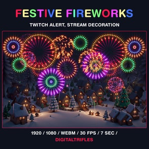 Festive fireworks Twitch overlay, animated fullscreen alert, stream decoration for Streamers and VTubers