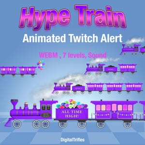 Twitch Hype Train Alerts – Animated Retro Locomotive Stream Overlays for VTubers and Streamers, 7 Levels with Sound