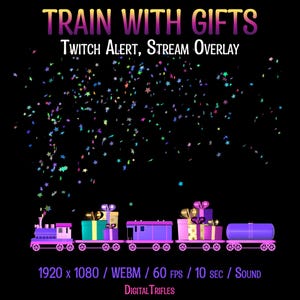 Twitch Alert, Stream Overlay, Train with Gifts, Animated Asset for Vtubers and Streamers, Full Screen Stream Alert, Holiday Streaming Decor
