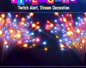 Twitch-waarschuwingsvuurwerk, geanimeerde stream-overlay, volgen, cadeau-subs, gejuich, waarschuwing met geluid, nieuwjaarsviering, 4 juli-streamingdecor