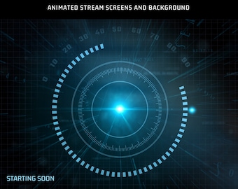 Stream Screens Retro Sci Fi, Abstract Neon Twitch Overlay, Blue Light, Rings Motion, Starting Soon, BRB, Vtuber Background