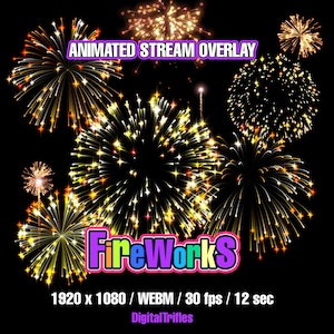 Stream Alert Golden Fireworks, Animated Twitch Overlay, Fullscreen VTuber Asset, Transparent Background, Sound, 4th of July Stream Decor
