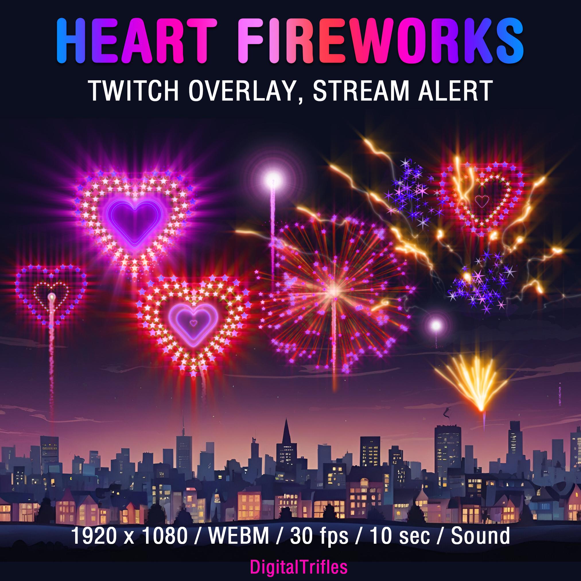 Streamer Firework Hearts Shaped Pink Fireworks, Animated Stream Overlay, Twitch Alert ...
