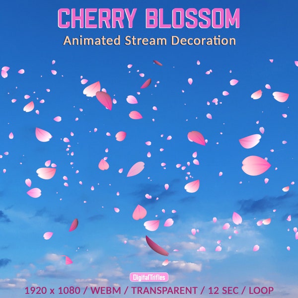 Superposition de fleurs de cerisier, 2 décorations d'écran Twitch animées, chute de pétales de sakura roses, éléments de printemps pour Vtubers et streamers