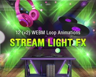 Stream Overlay Pack, 12 Stage Light & Laser FX, Twitch Overlays for Streamers and VTubers, DJ, Party, Music, Concert, Karaoke, WEBM Loops