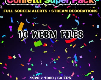 Confetti Twitch Alerts, 3D Animated Stream Overlay, 10 Variations Pack, Fullscreen Multicolor Confetti