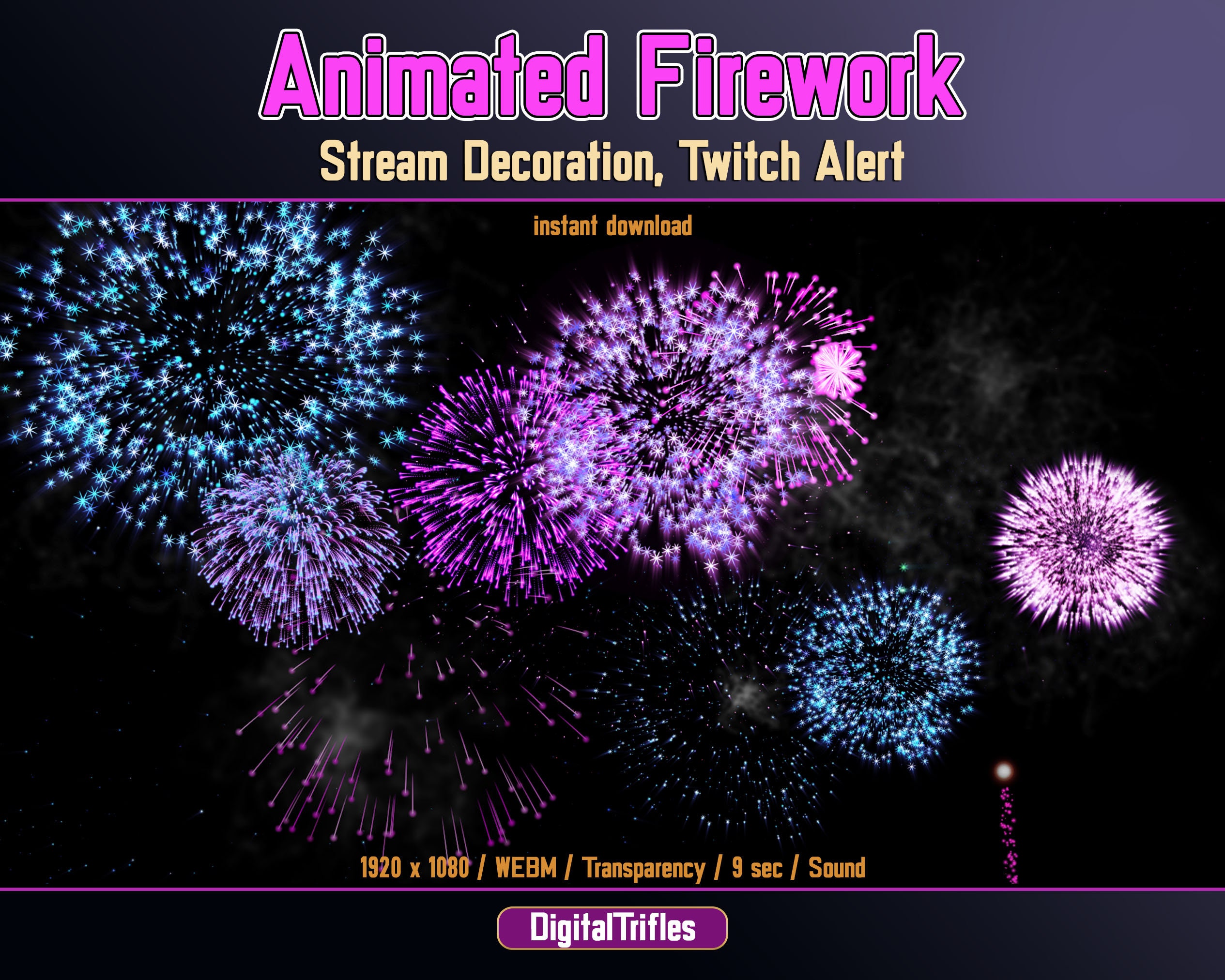 Animated Fireworks, Twitch Alert, Stream Screen Overlay, New