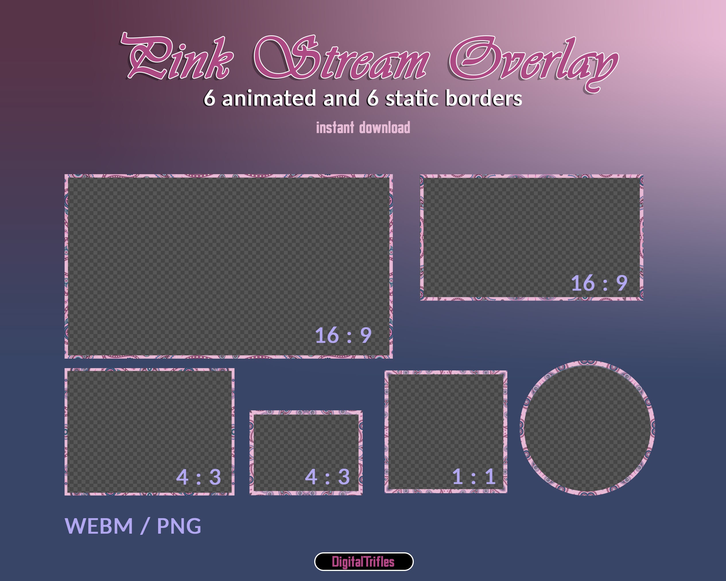 Pink Webcam Overlays for Twitch, Youtube, Animated Camera Border ...