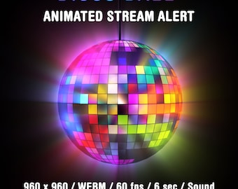 Alerta de transmisión de bola de discoteca Superposición de Twitch colorida animada para streamers y Vtubers, fondo transparente, sonido